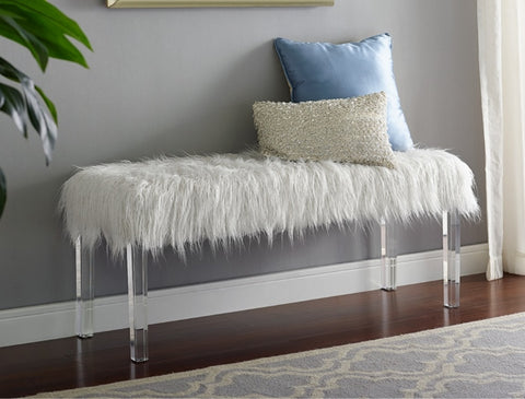 White Faux Fur Bench